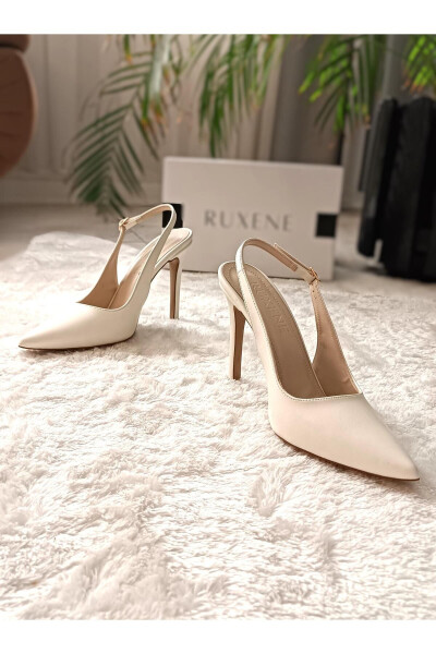 Steal Pointed Toe Heel Open Toe 10 Cm Thin Heel White Engagement Wedding Heeled Bridal Shoes - 9