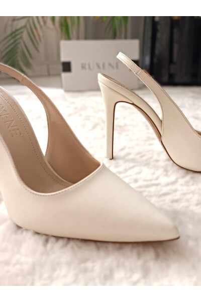 Steal Pointed Toe Heel Open Toe 10 Cm Thin Heel White Engagement Wedding Heeled Bridal Shoes - 15