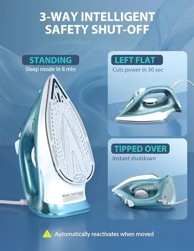 Steam Iron for Clothes - 1500W Iron with Ceramic Coated Soleplate, Rapid Heating, Self-Cleaning, Auto-Off, 11.84oz Water Tank, Precise Thermostat, Home Use Green - 4
