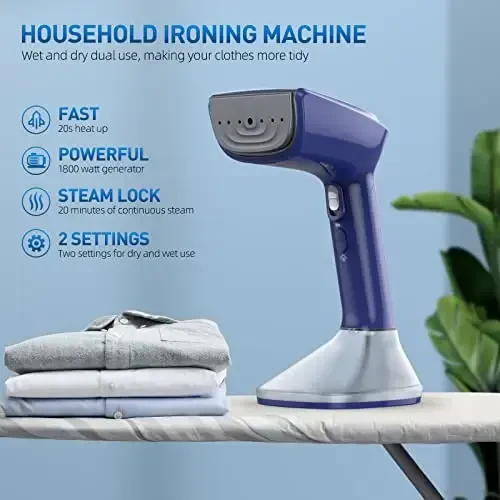 Steamer for Clothes - 1800W Powerful Steam, 2 Modes for Wet and Dry Ironing, 20-Second Fast Heat-up,Detachable Water Tank with Heat-Resistant Gloves -Removing Wrinkles.Only for 120V Countries.Blue - 3