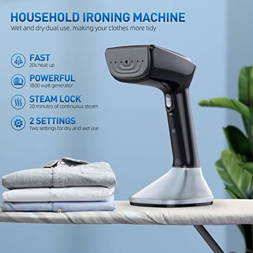 Steamer for Clothes - 1800W with Wet/Dry Ironing Modes, 20-Second Heat-up, Detachable Water Tank, Heat-Resistant Gloves for Wrinkle Removal. Suitable for 120V Countries. Color: Black - 3