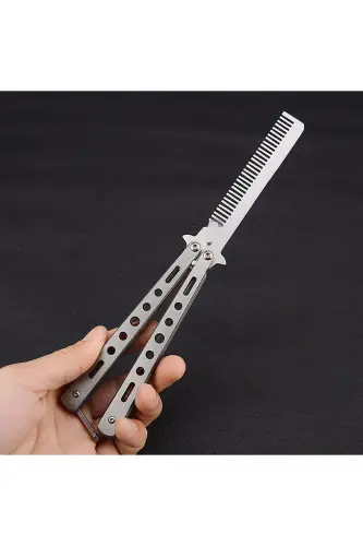 Steel Folding Hair Styling Butterfly Comb-Silver - 4