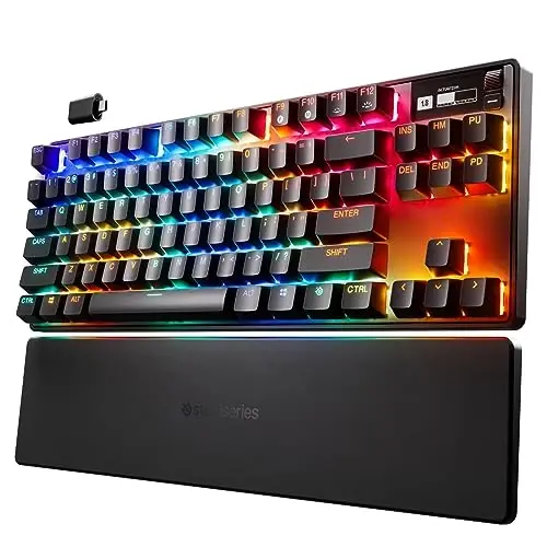 SteelSeries Apex Pro TKL Wireless HyperMagnetic Gaming Keyboard — Esports Tenkeyless — OLED Screen — Adjustable Actuation — PBT Keycaps — Bluetooth — 2.4GHz — USB-C 