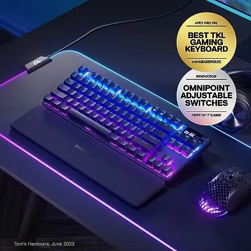 SteelSeries Apex Pro TKL Simsiz Gipermagnit O'yin Klaviaturasi — Esports Tenkeyless — OLED Ekran — Sozlanadigan Faollik — PBT Klavishlari — Bluetooth — 2.4GHz — USB-C - STEELSERIES (1)