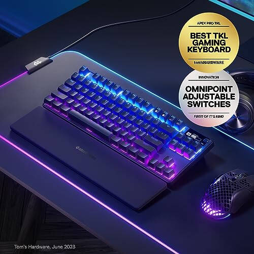 SteelSeries Apex Pro TKL Simsiz Gipermagnit O'yin Klaviaturasi — Esports Tenkeyless — OLED Ekran — Sozlanadigan Faollik — PBT Klavishlari — Bluetooth — 2.4GHz — USB-C - 2