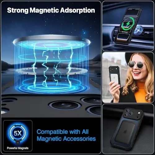 Stendli iPhone 17 Pro Max uchun Maxfiylik g‘ilofi, MagSafe bilan mos keladi, o‘rnatilgan 9H qattiqlashtirilgan shisha maxfiylik ekran himoyasi va 360° aylanuvchi magnit stend halqasiga ega to‘liq korpusli telefon g‘ilofi - Qora - 5