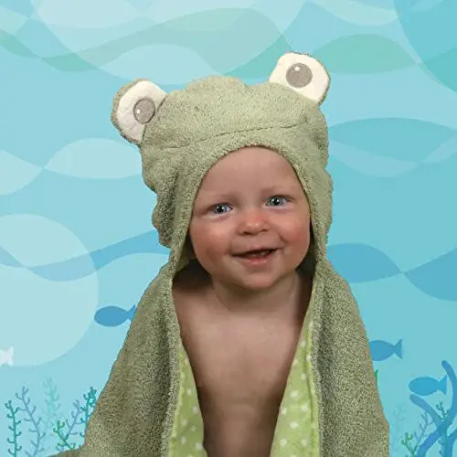 Stephan Baby Terry Plush Hooded Bath Towel, Frog, 0-24 Months - 3