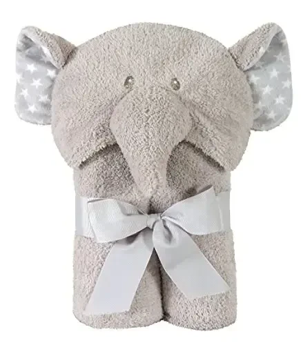 Stephan Baby Terry Plush Hooded Bath Towel, Gray Elephant, 0-24 Months - 1