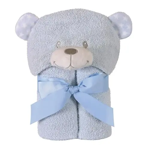 Stephan Baby Terry Plush Kapüşonlu Banyo Havlusu, Mavi Ayı, 0-24 Ay - STEPHAN