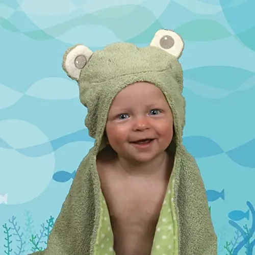 Stephan Baby Terry Plush Hooded Bath Towel, Frog, 0-24 Months - 1