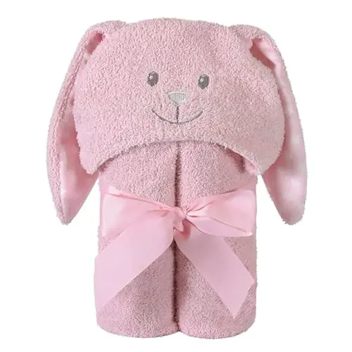 Stephan Baby Terry Plush Hooded Bath Towel, Pink Bunnie, 0-24 Months - 1
