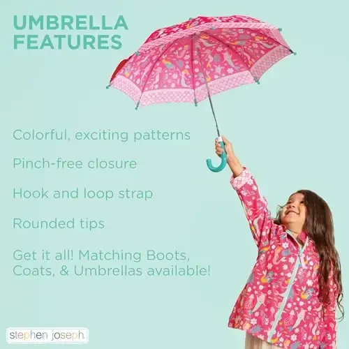 Stephen Joseph, Toddler and Little Kid Umbrella with Pinch Free Closure and Colorful Design - 5
