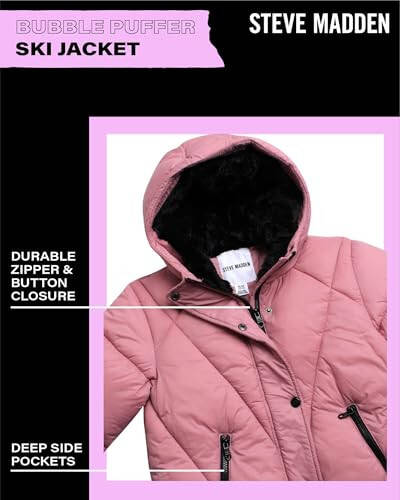 Steve Madden Girls' Winter Coat - Heavyweight Quilted Bubble Puffer Parka Ski Jacket with Faux Fur Lined Hood (Size: 4-16) - 3