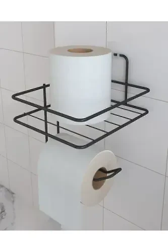 Stick-on Toilet Paper Holder, Matte Black Metal Toilet Paper Dispenser - 1