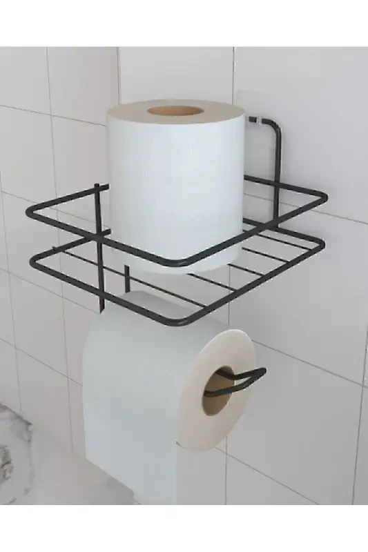 Stick-on Toilet Paper Holder, Matte Black Metal Toilet Paper Dispenser - 1