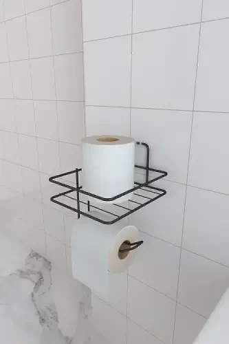 Stick-on Toilet Paper Holder, Matte Black Metal Toilet Paper Dispenser - 3