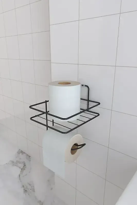Stick-on Toilet Paper Holder, Matte Black Metal Toilet Paper Dispenser - 3