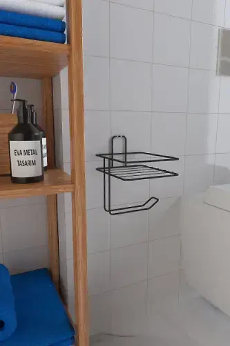 Stick-on Toilet Paper Holder, Matte Black Metal Toilet Paper Dispenser - 6