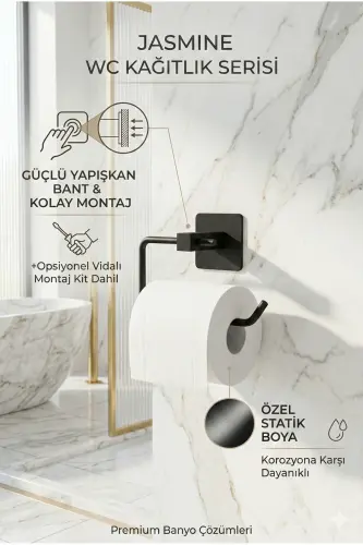 Sticky Black Square Open Toilet Paper Holder - ALPER BANYO (1)