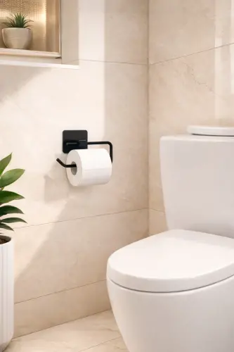 Sticky Black Square Open Toilet Paper Holder - 3