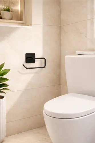 Sticky Black Square Open Toilet Paper Holder - 4