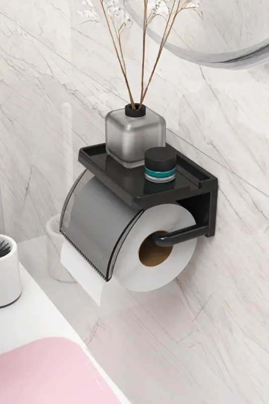 Sticky Cover Toilet Paper Holder Bathroom Toilet Paper Rack Dispenser Tissue Organizer Plastic - 1