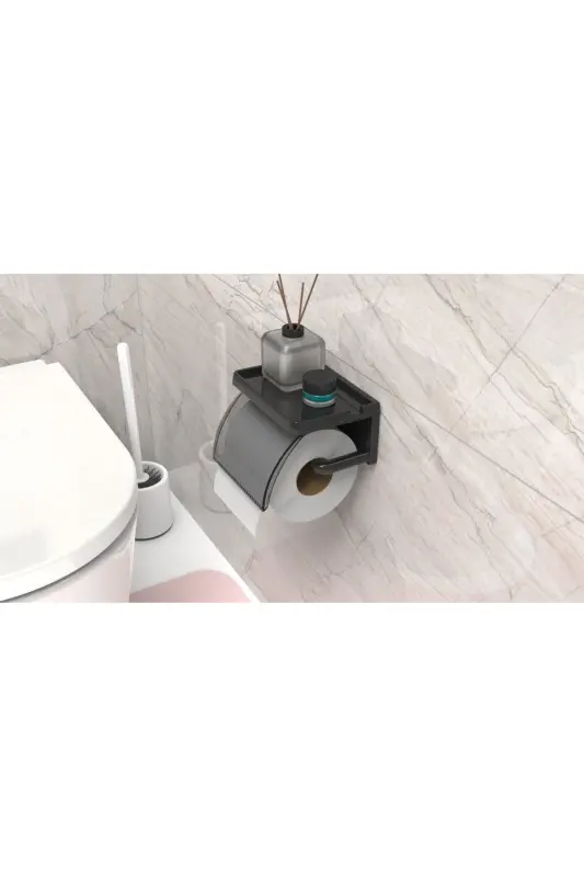 Sticky Cover Toilet Paper Holder Bathroom Toilet Paper Rack Dispenser Tissue Organizer Plastic - 2