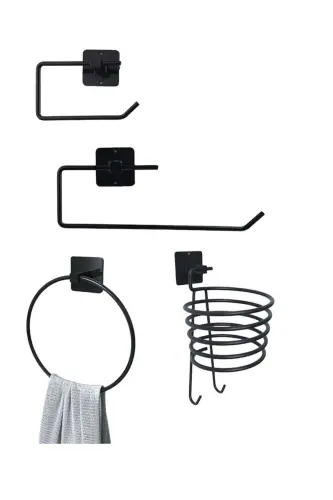 Sticky Toilet Paper + Paper Towel + Round Towel + Hair Dryer Holder 4-piece Set - 3
