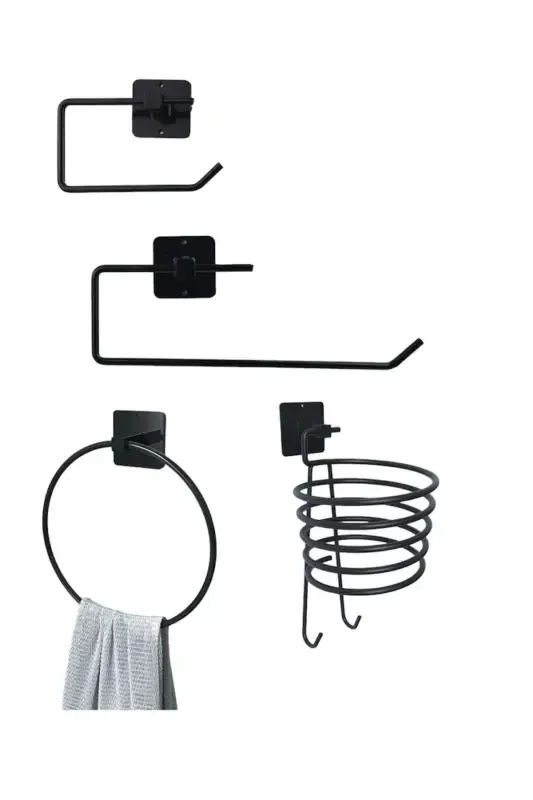 Sticky Toilet Paper + Paper Towel + Round Towel + Hair Dryer Holder 4-piece Set - 1