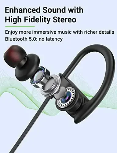 Stiive Bluetooth Headphones, 5.3 Wireless Sports Earbuds IPX7 Waterproof with Mic, Stereo Sweatproof in-Ear Earphones, Noise Cancelling Headsets for Gym Running Workout, 16 Hours Playtime - BlackRed - 3