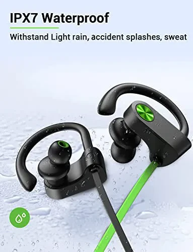 Stiive Bluetooth Headphones, 5.3 Wireless Sports Earbuds IPX7 Waterproof with Mic, Stereo Sweatproof in-Ear Earphones, Noise Cancelling Headsets for Gym Running Workout, 16 Hours Playtime - GreenBlack - 4