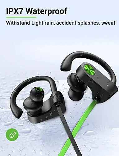 Stiive Bluetooth Headphones, 5.3 Wireless Sports Earbuds IPX7 Waterproof with Mic, Stereo Sweatproof in-Ear Earphones, Noise Cancelling Headsets for Gym Running Workout, 16 Hours Playtime - GreenBlack - 4