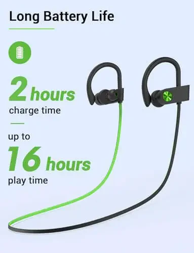 Stiive Bluetooth Headphones, 5.3 Wireless Sports Earbuds IPX7 Waterproof with Mic, Stereo Sweatproof in-Ear Earphones, Noise Cancelling Headsets for Gym Running Workout, 16 Hours Playtime - GreenBlack - 5