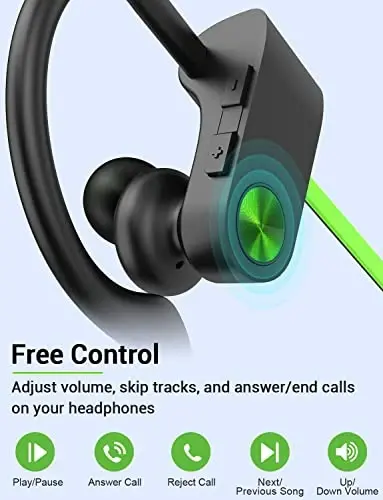 Stiive Bluetooth Headphones, 5.3 Wireless Sports Earbuds IPX7 Waterproof with Mic, Stereo Sweatproof in-Ear Earphones, Noise Cancelling Headsets for Gym Running Workout, 16 Hours Playtime - GreenBlack - 3