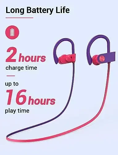 Stiive Bluetooth Headphones, 5.3 Wireless Sports Earbuds IPX7 Waterproof with Mic, Stereo Sweatproof in-Ear Earphones, Noise Cancelling Headsets for Gym Running Workout, 16 Hours Playtime - RedPurple - 6