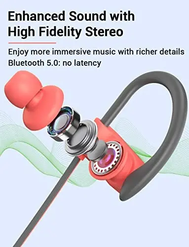 Stiive Bluetooth Headphones, simsiz sport quloqchinlari IPX7 suv o'tkazmaydigan mikrofonli, stereo terga chidamli quloq ichidagi naushniklar, shovqinni bekor qiluvchi naushniklar, sport zalida yugurish mashg'ulotlari uchun, 16 soatlik o'yin vaqti - PinkGrey - 3