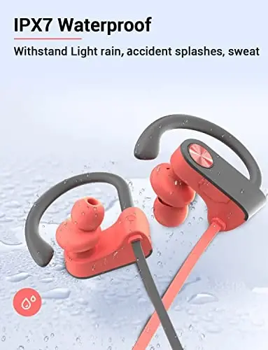 Stiive Bluetooth Headphones, simsiz sport quloqchinlari IPX7 suv o'tkazmaydigan mikrofonli, stereo terga chidamli quloq ichidagi naushniklar, shovqinni bekor qiluvchi naushniklar, sport zalida yugurish mashg'ulotlari uchun, 16 soatlik o'yin vaqti - PinkGrey - 5