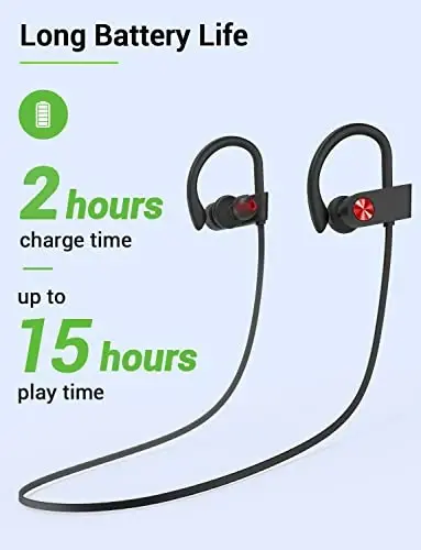Stiive Bluetooth Headphones, 5.3 Wireless Sports Earbuds IPX7 Waterproof with Mic, Stereo Sweatproof in-Ear Earphones, Noise Cancelling Headsets for Gym Running Workout, 16 Hours Playtime - BlackRed - 6
