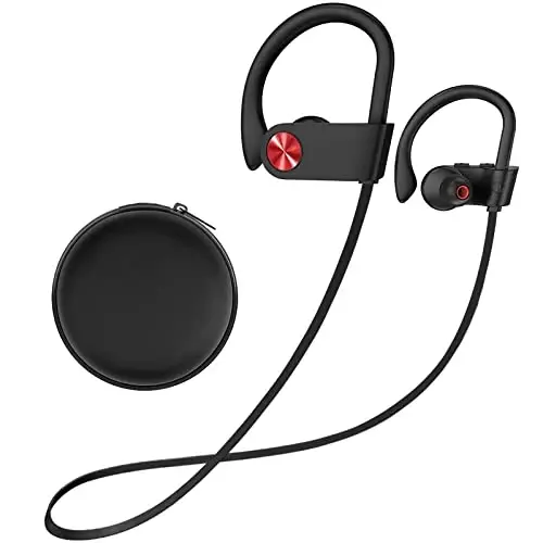 Stiive Bluetooth Headphones, 5.3 Wireless Sports Earbuds IPX7 Waterproof with Mic, Stereo Sweatproof in-Ear Earphones, Noise Cancelling Headsets for Gym Running Workout, 16 Hours Playtime - BlackRed - STIIVE