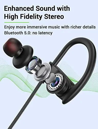Stiive Bluetooth Headphones, 5.3 Wireless Sports Earbuds IPX7 Waterproof with Mic, Stereo Sweatproof in-Ear Earphones, Noise Cancelling Headsets for Gym Running Workout, 16 Hours Playtime - BlackRed - 3