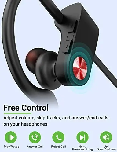 Stiive Bluetooth Headphones, 5.3 Wireless Sports Earbuds IPX7 Waterproof with Mic, Stereo Sweatproof in-Ear Earphones, Noise Cancelling Headsets for Gym Running Workout, 16 Hours Playtime - BlackRed - 4