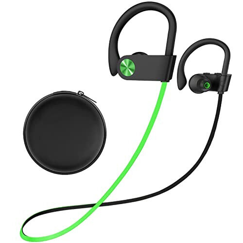 Stiive Bluetooth Headphones, 5.3 Wireless Sports Earbuds IPX7 Waterproof with Mic, Stereo Sweatproof in-Ear Earphones, Noise Cancelling Headsets for Gym Running Workout, 16 Hours Playtime - GreenBlack - Stiive