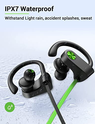 Stiive Bluetooth Headphones, 5.3 Wireless Sports Earbuds IPX7 Waterproof with Mic, Stereo Sweatproof in-Ear Earphones, Noise Cancelling Headsets for Gym Running Workout, 16 Hours Playtime - GreenBlack - 4