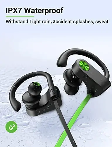 Stiive Bluetooth Headphones, 5.3 Wireless Sports Earbuds IPX7 Waterproof with Mic, Stereo Sweatproof in-Ear Earphones, Noise Cancelling Headsets for Gym Running Workout, 16 Hours Playtime - GreenBlack - 4