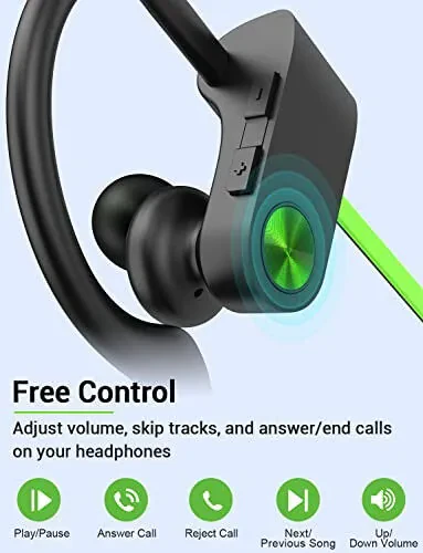 Stiive Bluetooth Headphones, 5.3 Wireless Sports Earbuds IPX7 Waterproof with Mic, Stereo Sweatproof in-Ear Earphones, Noise Cancelling Headsets for Gym Running Workout, 16 Hours Playtime - GreenBlack - 3