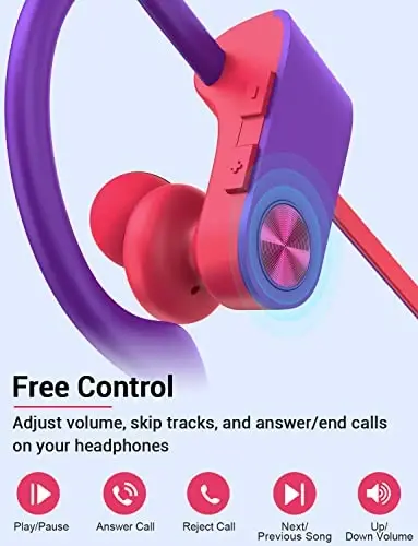 Stiive Bluetooth Headphones, 5.3 Wireless Sports Earbuds IPX7 Waterproof with Mic, Stereo Sweatproof in-Ear Earphones, Noise Cancelling Headsets for Gym Running Workout, 16 Hours Playtime - RedPurple - 4