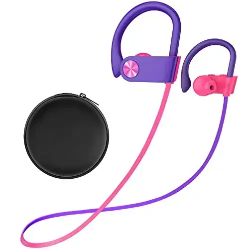 Stiive Bluetooth Headphones, 5.3 Wireless Sports Earbuds IPX7 Waterproof with Mic, Stereo Sweatproof in-Ear Earphones, Noise Cancelling Headsets for Gym Running Workout, 16 Hours Playtime - RedPurple 