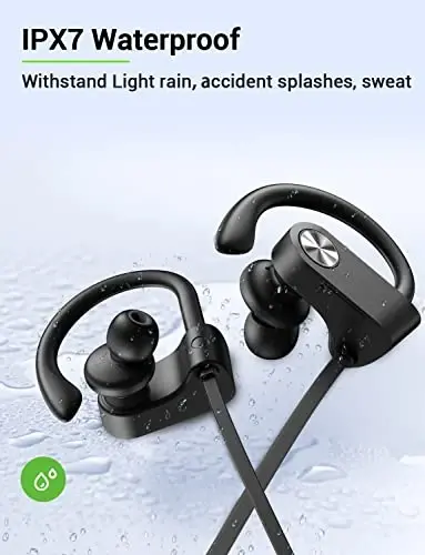 Stiive Bluetooth Quloqchinlar, 5.3 Simsiz Sport Eshitish vositasi IPX7 Suv o'tkazmaydigan Mikrofon bilan, Stereo Terga chidamli Quloq ichidagi Eshitish vositalari, Sport zalida Yugurish Mashqlari uchun shovqinni bekor qiluvchi Garnituralar, 16 soatlik o'yin vaqti - Qora Kulrang - 5