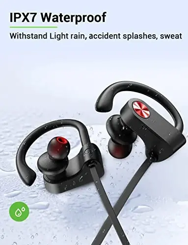 Stiive Bluetooth quloqchinlari, 5.3 simsiz sport naushniklari IPX7 suv o'tkazmaydigan mikrafonli, stereo shovqinga chidamli quloq ichidagi naushniklar, sport zalida yugurish uchun, 16 soatlik o'yin vaqti - QoraQizil - 5