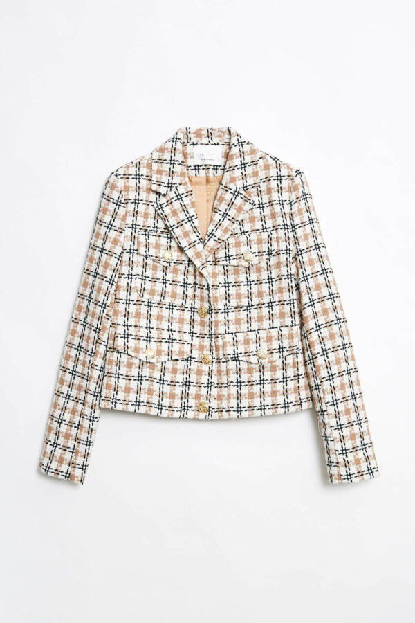 Стильная женская куртка в клетку, с 4 карманами, на подкладке - 1